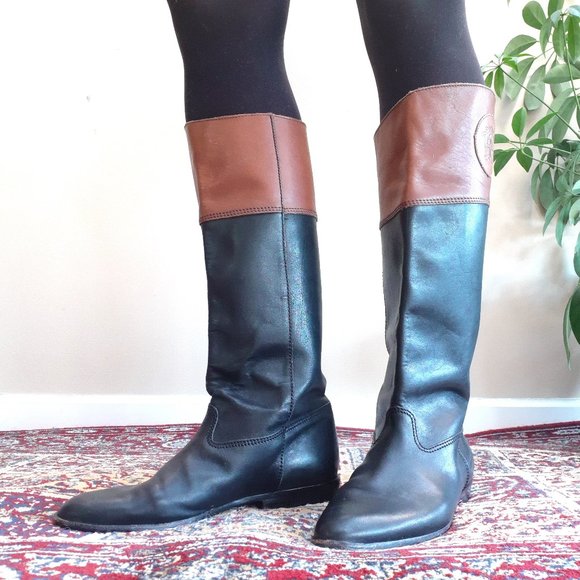 Black Brown Leather Riding Boots | Vintage | 8.5 - Picture 1 of 5